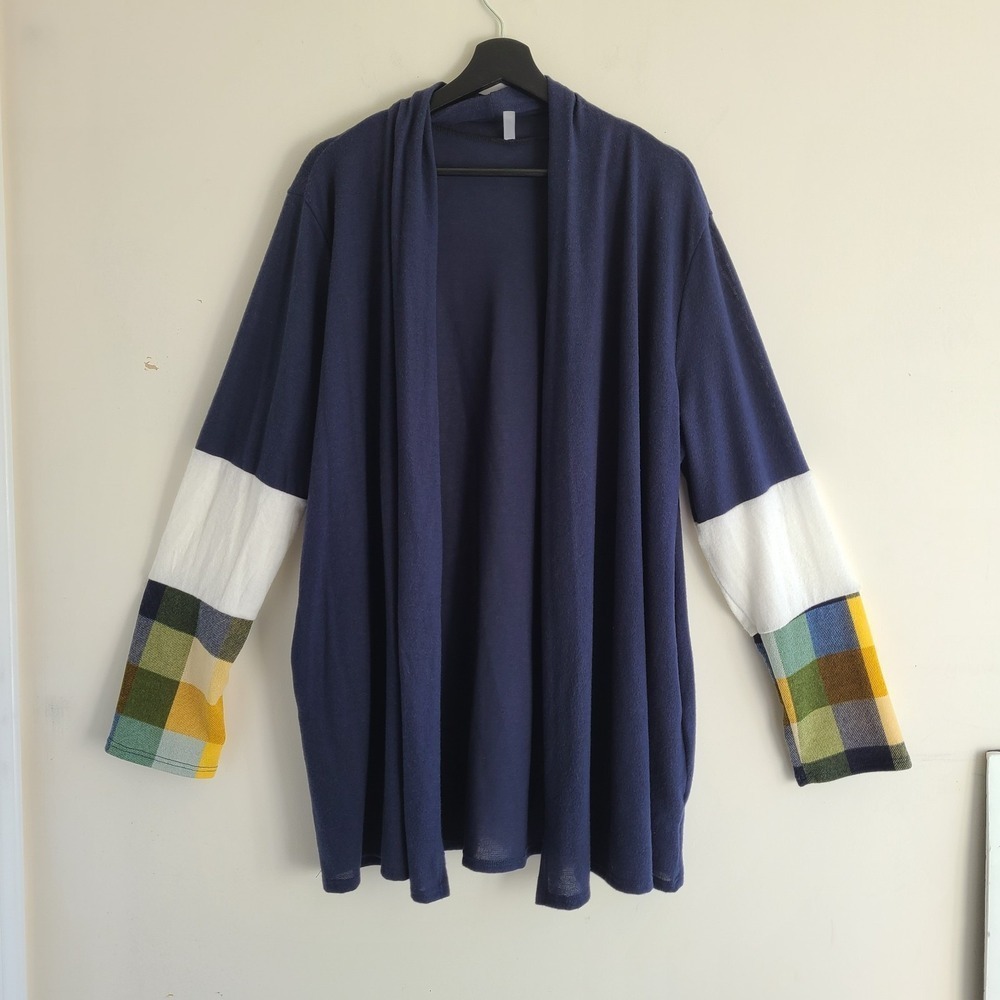 Open Front Top 3X Blue Cardigan Casual Comfy Wrap Topper Layering
